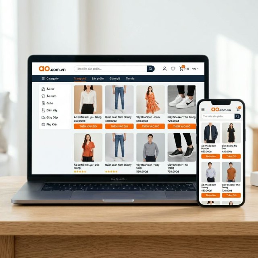 Website bán hàng online hiển thị trên laptop và điện thoại