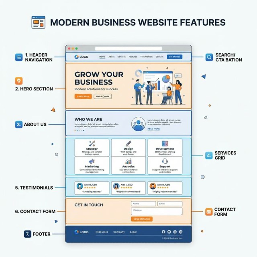 Cấu trúc các phần của website doanh nghiệp