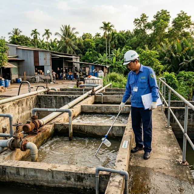 Nhân viên giám sát hệ thống xử lý nước thải KCN