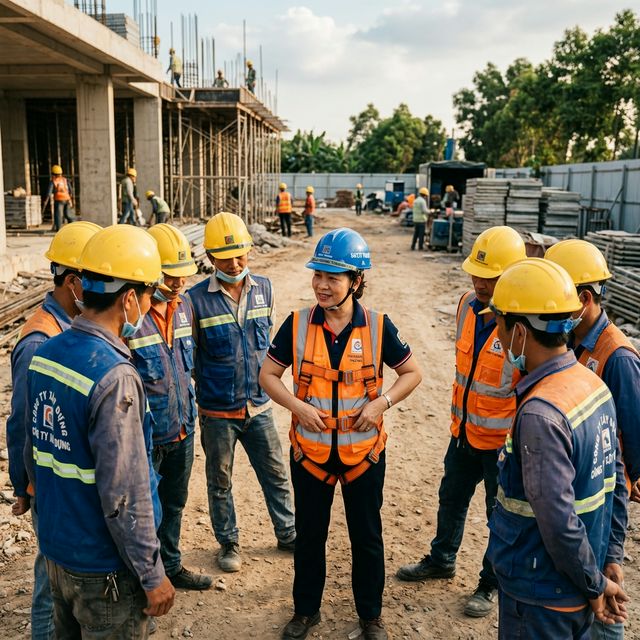 Huấn luyện an toàn cho nhóm lao động tại công trường